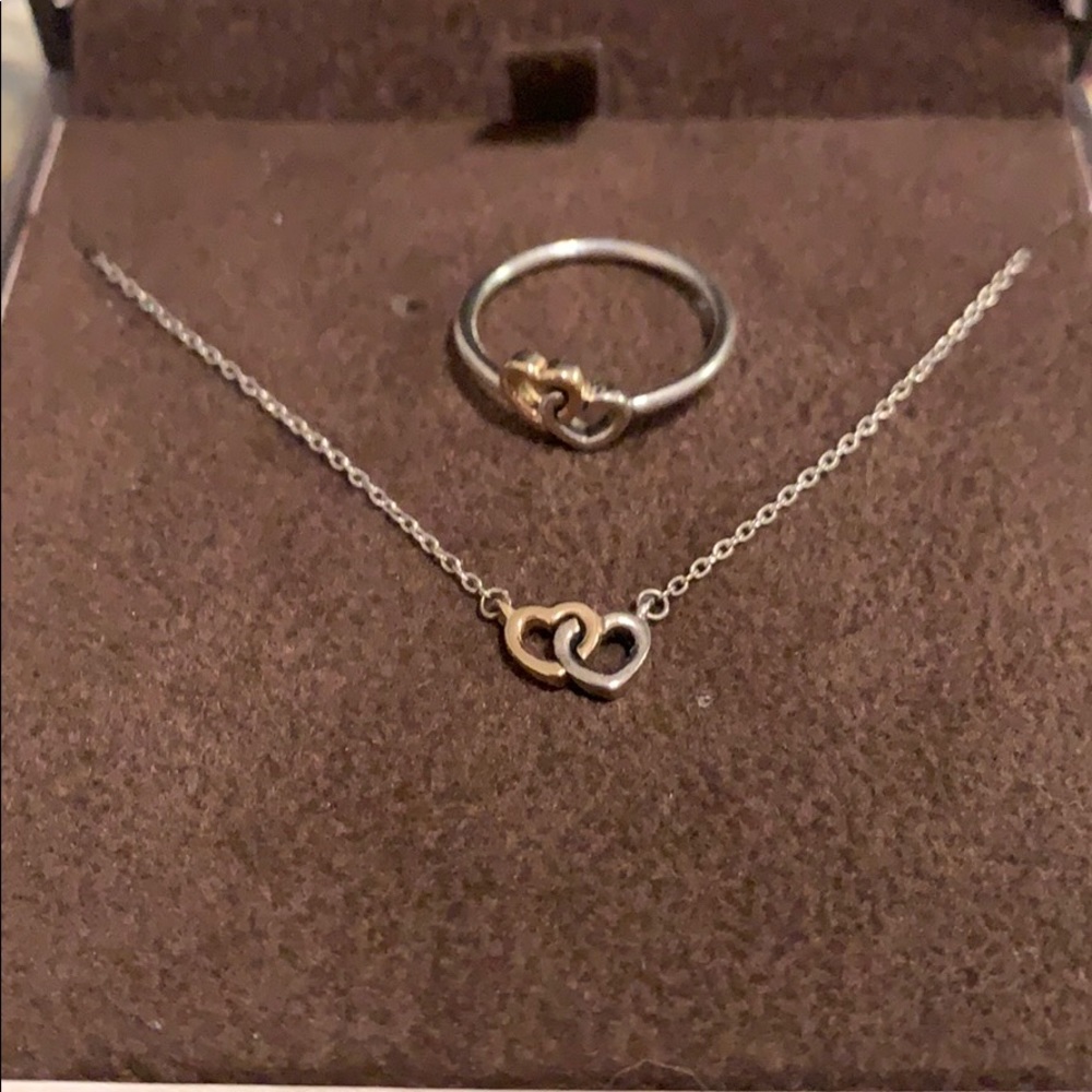 Authentic Pandora Heart Necklace & Ring Sz 6